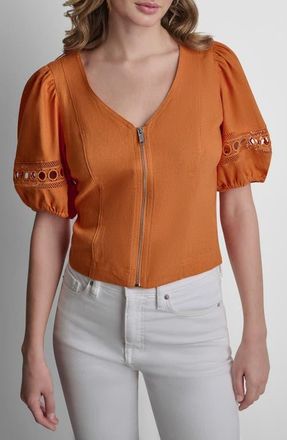 DKNY Loop Lace Puff Sleeve Top in Amberglow at Nordstrom, Size X-Small
