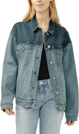 Silver Jeans Co Western Two-Tone Denim Jacket in Glimmer at Nordstrom, Size X-Large