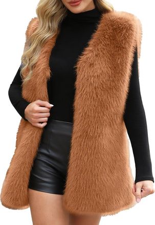 Generic Faux Fur Gilet For Women Shaggy Casual Vests Winter Sleeveless V Neck Body Warmer Fluffy Fake Fur Waistcoats Elegant Fuzzy Warm Coats Furry Thick Outd