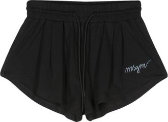 Msgm logo-embroidered shorts - women - Cotton - M - Black