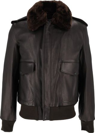 Schott NYC Black Plush Fur Collar Cropped Leather Jacket