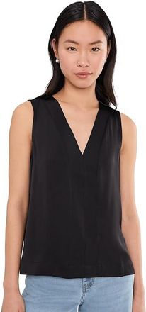 Liverpool L.A. Sleeveless V-neck Woven-to-knit Top Womens Clothing Black : SM, Polyester