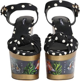 Dolce & Gabbana Multicolor Fish Polka Dot Wedge Sandals Womens Shoes
