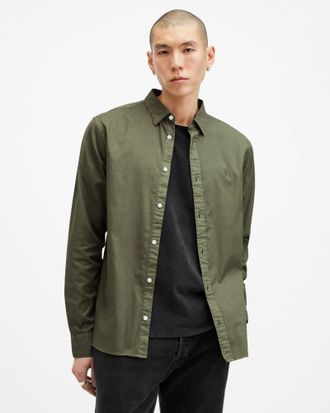 AllSaints Cotton Hawthorne Ramskull Stretch Fit Shirt, Size: XS