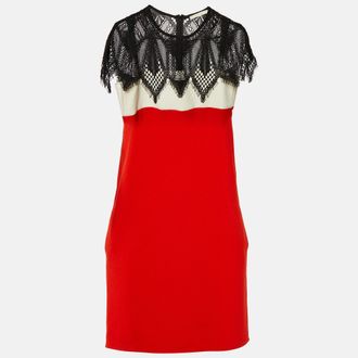 Maje Rouge Colorblock Crepe Lace Overlay Mini Dress
