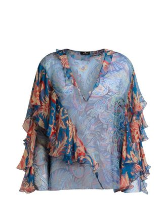 Etro Womens Printed Silk Blouse