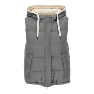 Brunello Cucinelli Medium Grey Padded Hooded Vest, Brand Size 48 (US Size 14)
