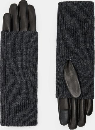 AllSaints Leather Zoya Knitted Cuff Leather Gloves, Size: XS