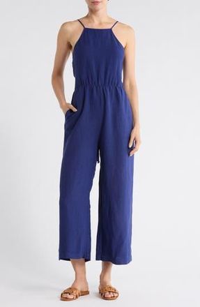 Matty M Linen Blend Straight Leg Jumpsuit in Navy at Nordstrom Rack, Size Small