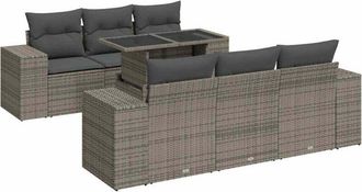 vidaXL Set De Sof&aacute;s De Jard&iacute;n 7 Pzas Con Cojines Rat&aacute;n Sint&eacute;tico Gris Vidaxl