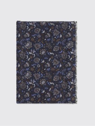 Kiton Rectangular Floral Print Silk Scarf with Fringed Edges