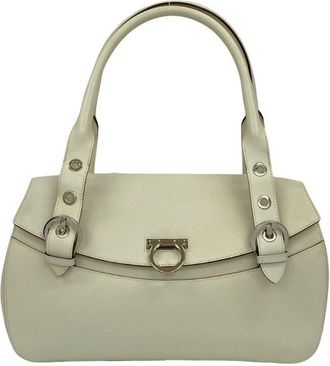 Ferragamo White Leather Handbag Tote Bag (Pre-Owned)
