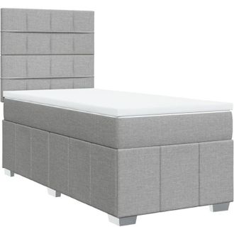 vidaXL Cama Box Spring Con Colch&oacute;n Tela Gris Claro 100x200 Cm Vidaxl