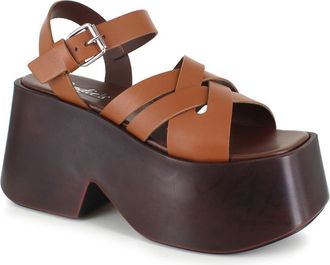 Candie's Elisabeth Ankle Strap Platform Sandal in Tan Leather at Nordstrom, Size 10Us