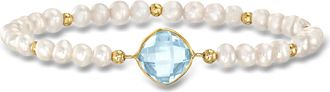 Ross-Simons Sky Blue Topaz and 4-5mm Cultured Pearl Bracelet in 14kt Yellow Gold