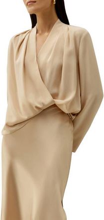 LilySilk Silk Cr&ecirc;pe de Chine Long Sleeve Blouse in Pale Gold at Nordstrom, Size Small
