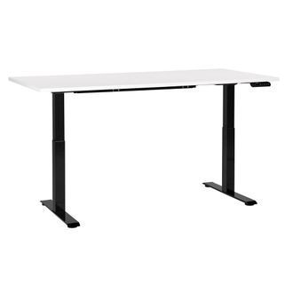 Beliani Escritorio De Altura Regulable El&eacute;ctrico Oficina Moderna Patas Cuadradas 160 X 72 Cm Tablero Blanco Soporte De Acero Negro Destines