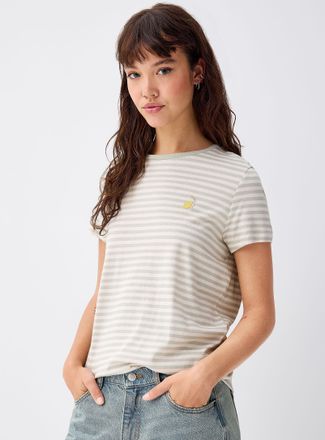 Twik Womens Small embroidery striped T-shirt Relaxed fit