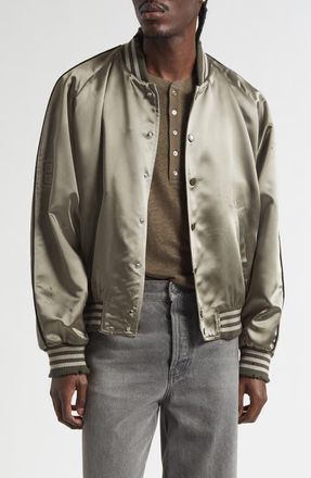 Golden Goose Gender Inclusive Journey Distressed Satin Bomber Jacket in Forest at Nordstrom, Size Xx-Large