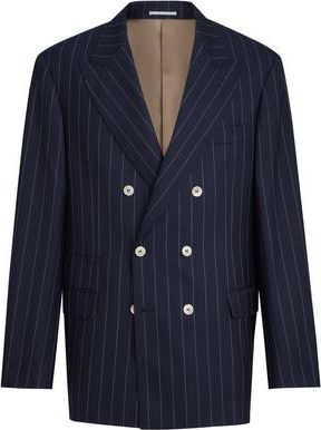 Brunello Cucinelli Wide chalk stripe blazer in Blue at Nordstrom, Size 52 It