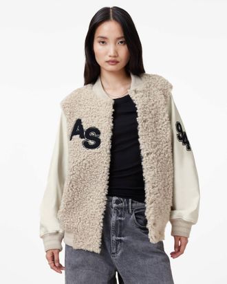 AllSaints Sheep Leather Valerie Shearling Patch Jacket, Size: XS