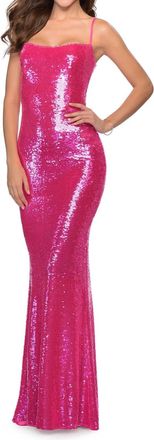 La Femme Sequin Prom Dress In Neon Pink