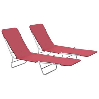 vidaXL Tumbonas Plegables 2 Unidades Acero Y Tela Rojas Vidaxl