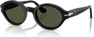 Persol 0po3378s Rounded Black Acetate Sunglasses with Dark Green Lenses