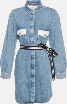 Maje Blue Cotton Belted Denim Midi Dress