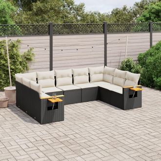 vidaXL Set De Sof&aacute;s De Jard&iacute;n 8 Piezas Y Cojines Rat&aacute;n Sint&eacute;tico Negro Vidaxl