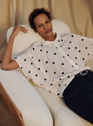 Contemporaine Womens Silky polka-dot blouse