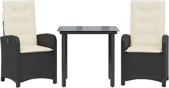 vidaXL Set Comedor De Jard&iacute;n 3 Pzas Con Cojines Rat&aacute;n Sint&eacute;tico Negro Vidaxl