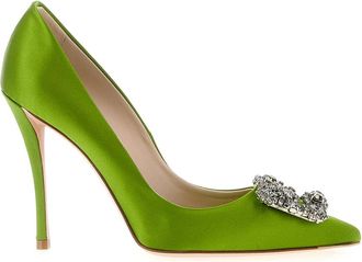Roger Vivier Flower Strass Pumps - Dames - Pumps - Groen - 38 1/2 EU - Satijn - Schoenen