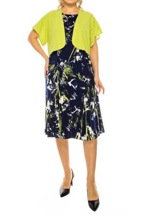 Maya Brooke Two Piece Jacket Dress In Navy Lime