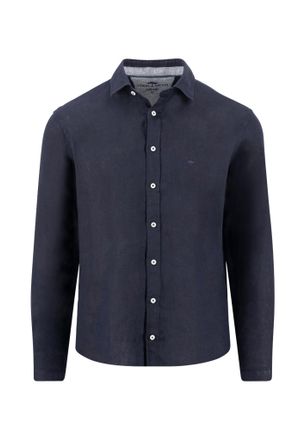 Fynch-Hatton Leinenhemd FYNCH-HATTON, Herren, Gr. 4XL, N-Gr, navy, Web, Obermaterial: 100% Leinen, unifarben, regular fit normal, Manschette, Hemden Leinenhemd, mi