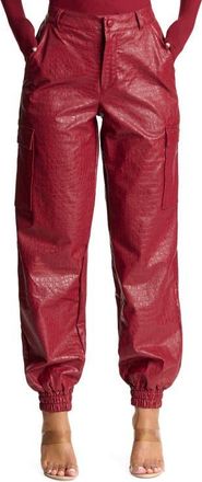 Naked Wardrobe The Crocodile Faux Leather Joggers in Cabernet at Nordstrom, Size Small