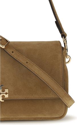Tory Burch Womens Shoulder Bag Charlie Mini Toffee Suede Chamois Leather
