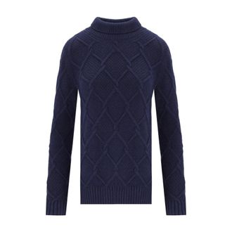 Barbour Blauwe Rol Coltrui met Geweven Patroon - Dames - Coltruien - Blauw - M - Katoen - Truien & Vesten