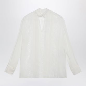Dolce & Gabbana Silk chiffon and lace blouse with neck scarf in white