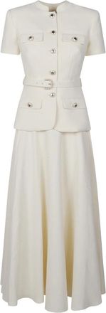 Self Portrait Crepe Tailored Midi Jurk - Dames - Casual kleedjes - Beige - S - Leer - Kleedjes