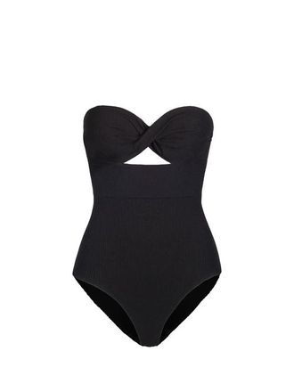 Change of Scenery Ella Twist Bandeau One-Piece Swimsuit in Black Texture at Nordstrom, Size X-Small