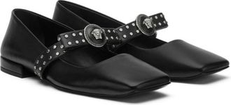Versace Black Studded Bow Ballet Flats