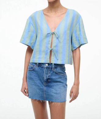 Staud Ava Linen Top In Seaport Stripe