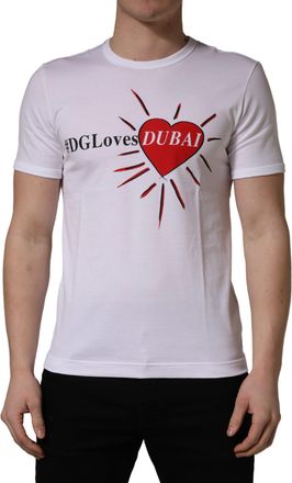 Dolce & Gabbana White DGLovesDUBAI Cotton Crew Neck Mens T-shirt (Pre-Owned)