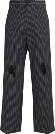 Marni distressed-effect striped trousers - men - Polyester/Cotton/Virgin Wool/Polyamide/Elastane - 46 - Black