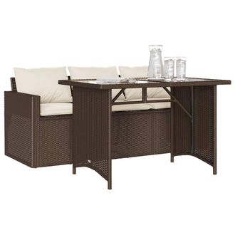 Berkfield Home Beautiful 2 Piece Garden Dining Set with Cushions Brown Poly Rattan