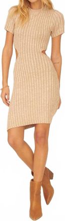 Promesa Ribbed Knit Short Sleeve Cutout Mini Sweater Dress In Beige