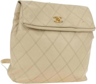 Chanel Pre-owned Vintage Caviar Skin Backpack - Dames - Vintage Rugzakken - Beige - ONE Size - Leer - Vintage