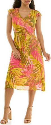 Nina Leonard V-Neck Sleeveless Fit & Flare Dress in Lime/Bubblegum at Nordstrom Rack, Size X-Large