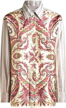 Etro Overhemden, Dames, Veelkleurig, 2Xs, Katoen, Gestreepte blouse met geplaatste print